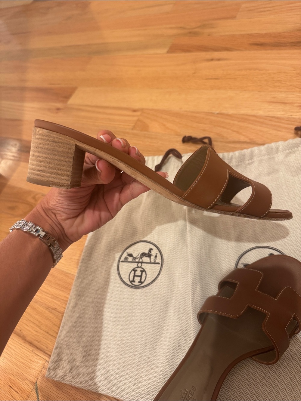 Hermes Brown Oasis Oran Leather Slide Sandals Size 10.5 Womens 41 Europe - Picture 8 of 12